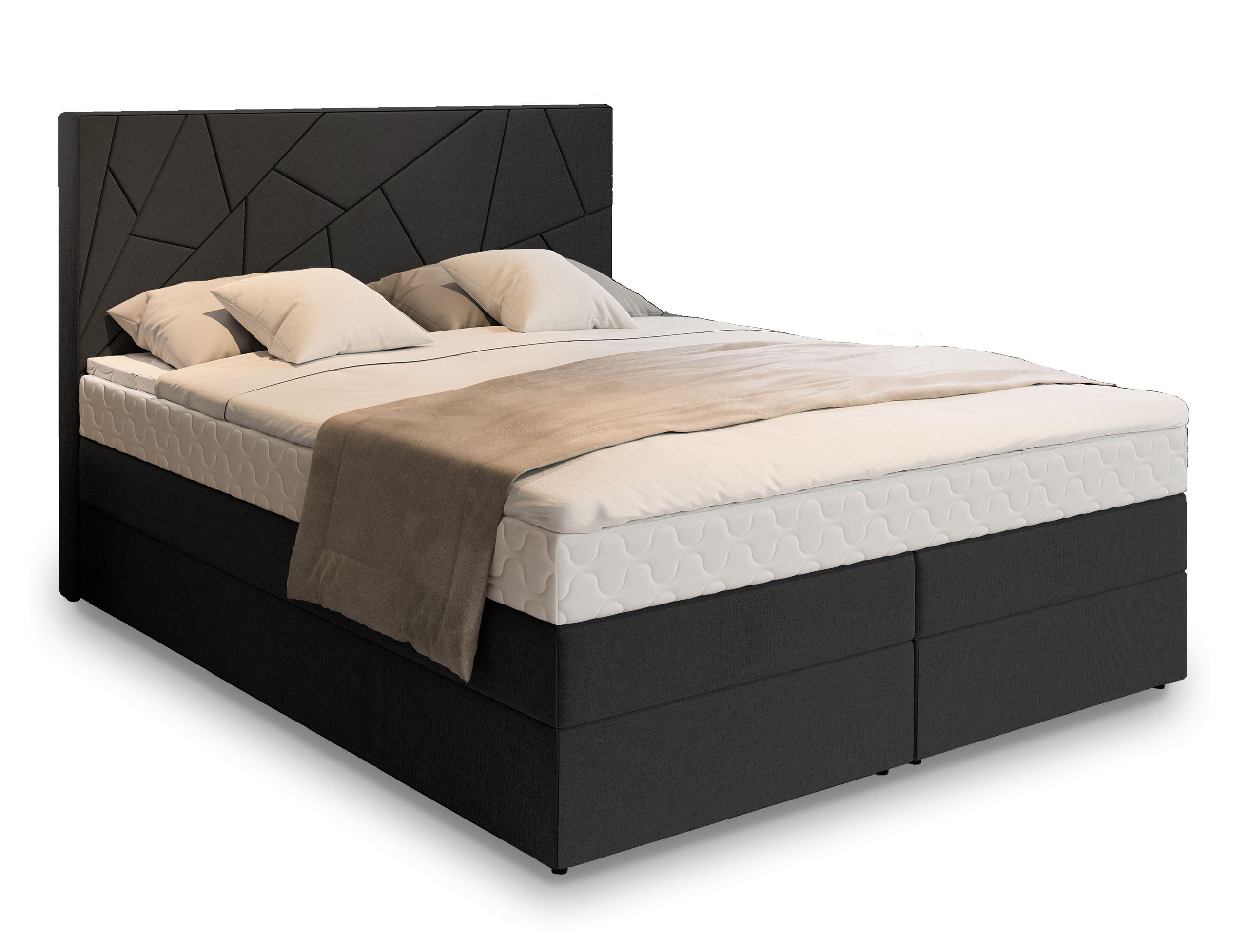 BOXBETT TRANI 140x200 cm mit Matratze und Topper - Schwarz - Schwarz/Weiß, Holz (140/200cm) - MASSENO
