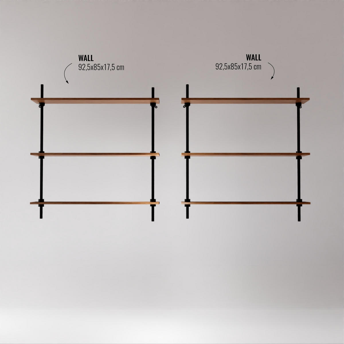 REGALSYSTEM mit Wandregalen 92x160x17x5 - Eiche San Remo, Metall (160/92.5/17.5cm) - AR Shelving