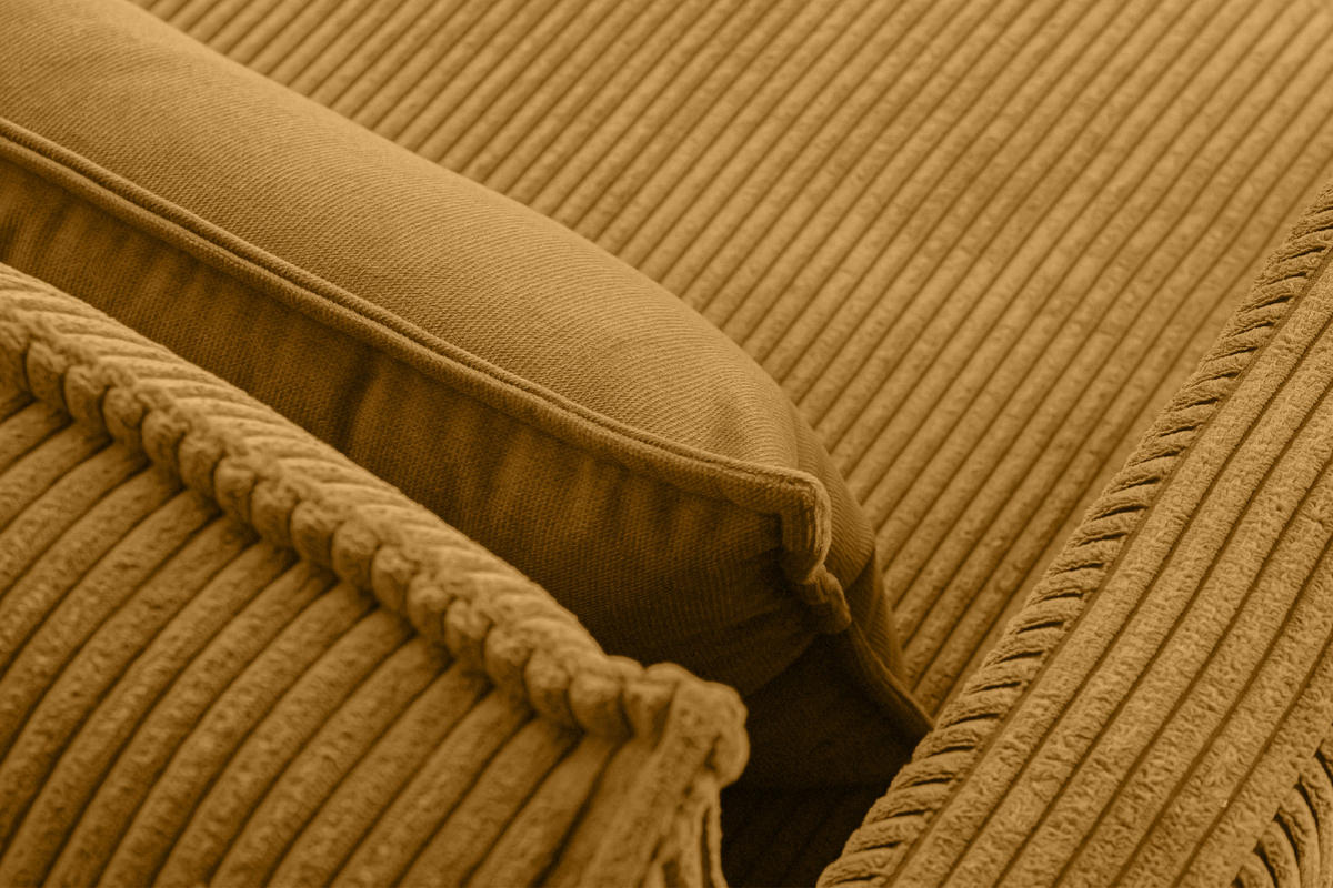 3-SITZER-SOFA GANZO 2 Kissen inklusive, Cord-Stoff, gelb - Gelb/Schwarz, Textil/Metall (193/84/92cm) - KONSIMO®