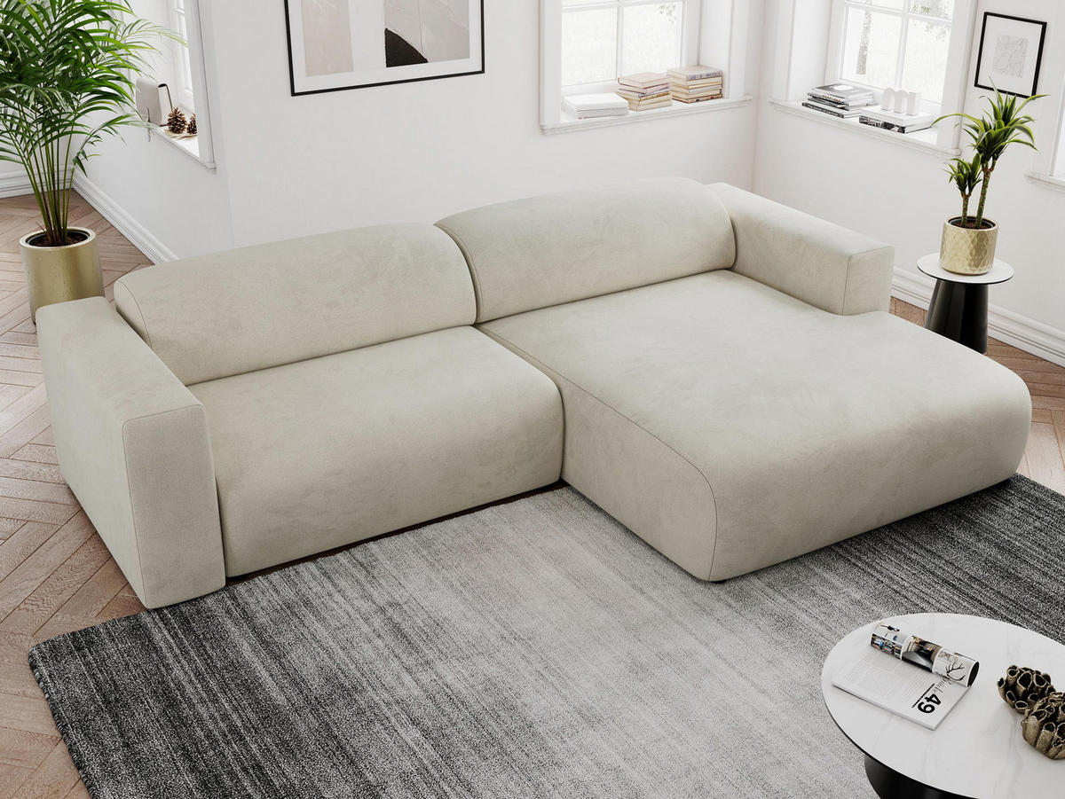 ECKSOFA PASADENA Beige Velvet - Rechts Seite - Beige/Schwarz, Kunststoff/Textil (180/288cm) - MKS