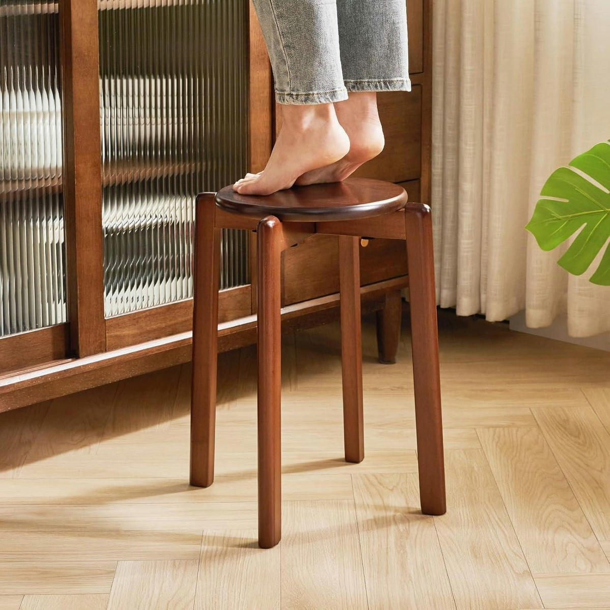 BARHOCKER 4er-Set Massivholz Walnussbraun 27 x 27 x 45 cm - Braun, Holz (27/45/27cm)