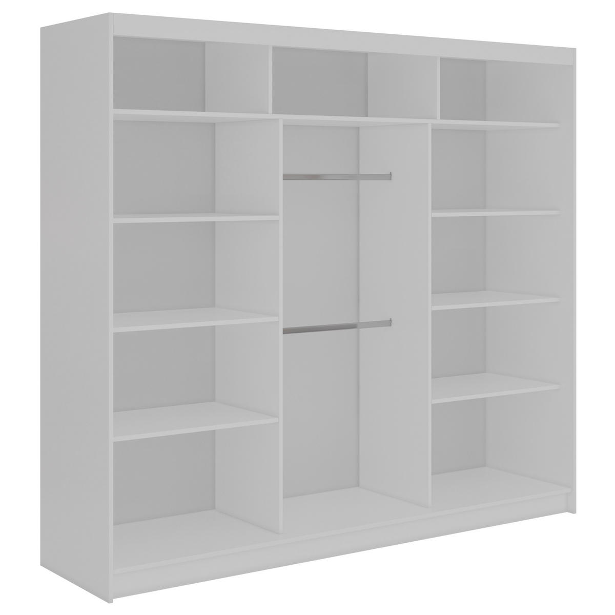 SCHWEBETÜRENSCHRANK 240 - VERONA - Weiß mit Spiegel - Alufarben/Weiß, Holzwerkstoff/Metall (240/216/61cm) - MKS