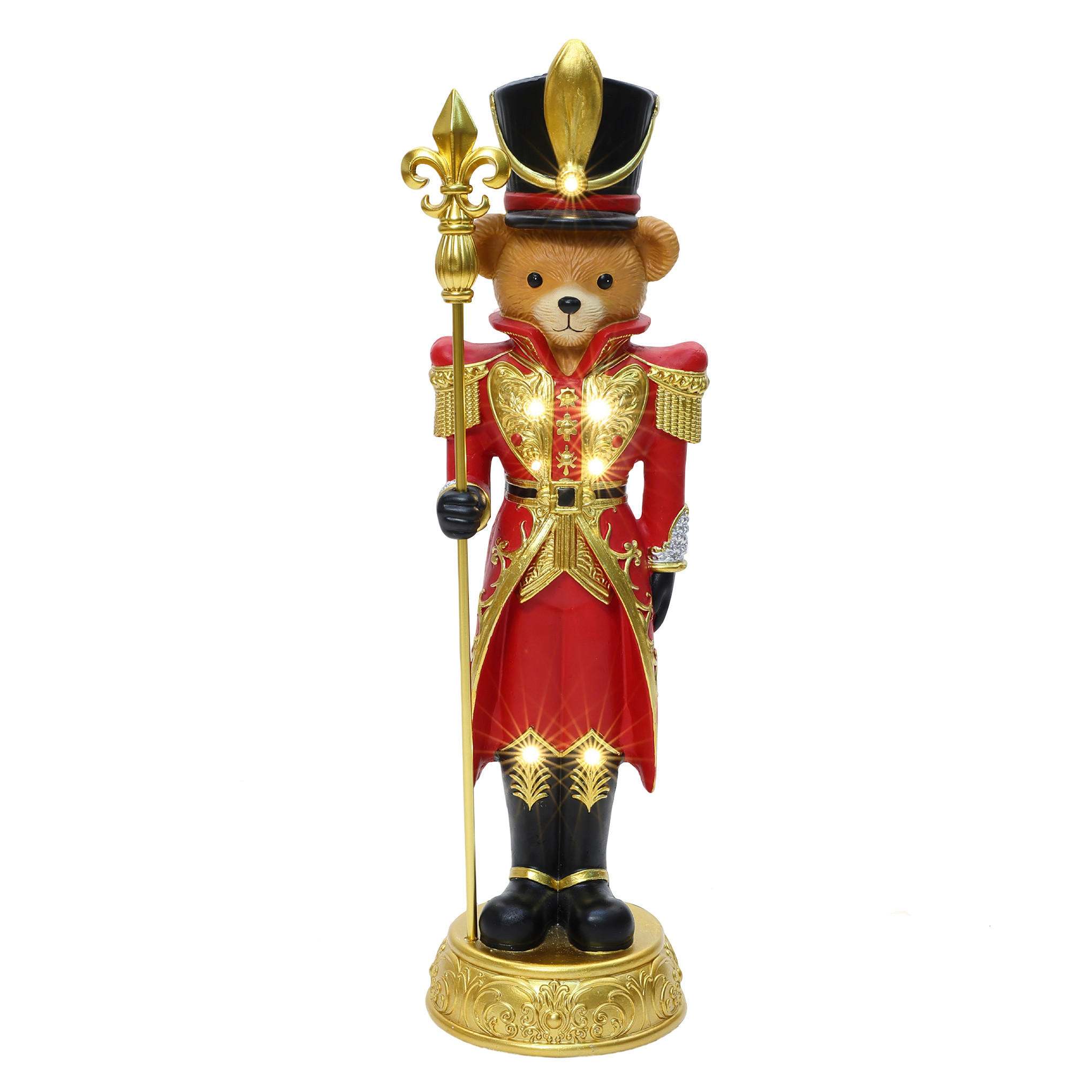 HOMETOPIA Nussknacker Bär Figur 91,5 cm, Weihnachtsdeko mit LED & Timer - Dunkelrot, Naturmaterialien (25/91/27.5cm) - Hometopia