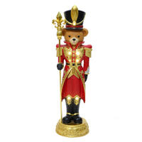 HOMETOPIA Nussknacker Bär Figur 91,5 cm, Weihnachtsdeko mit LED & Timer - Dunkelrot, Naturmaterialien (25/91/27.5cm) - Hometopia