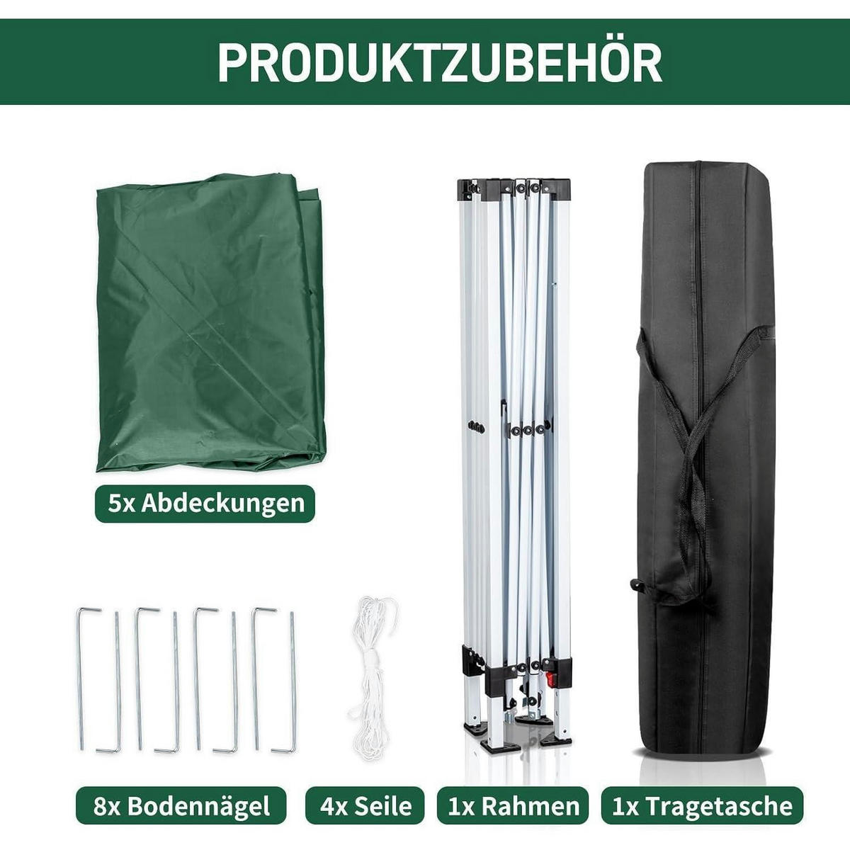 FALTPAVILLON 3x3m Grün Wasserdicht Höhenverstellbar UV-Schutz 50+ - Grün, Textil (300/255/300cm)