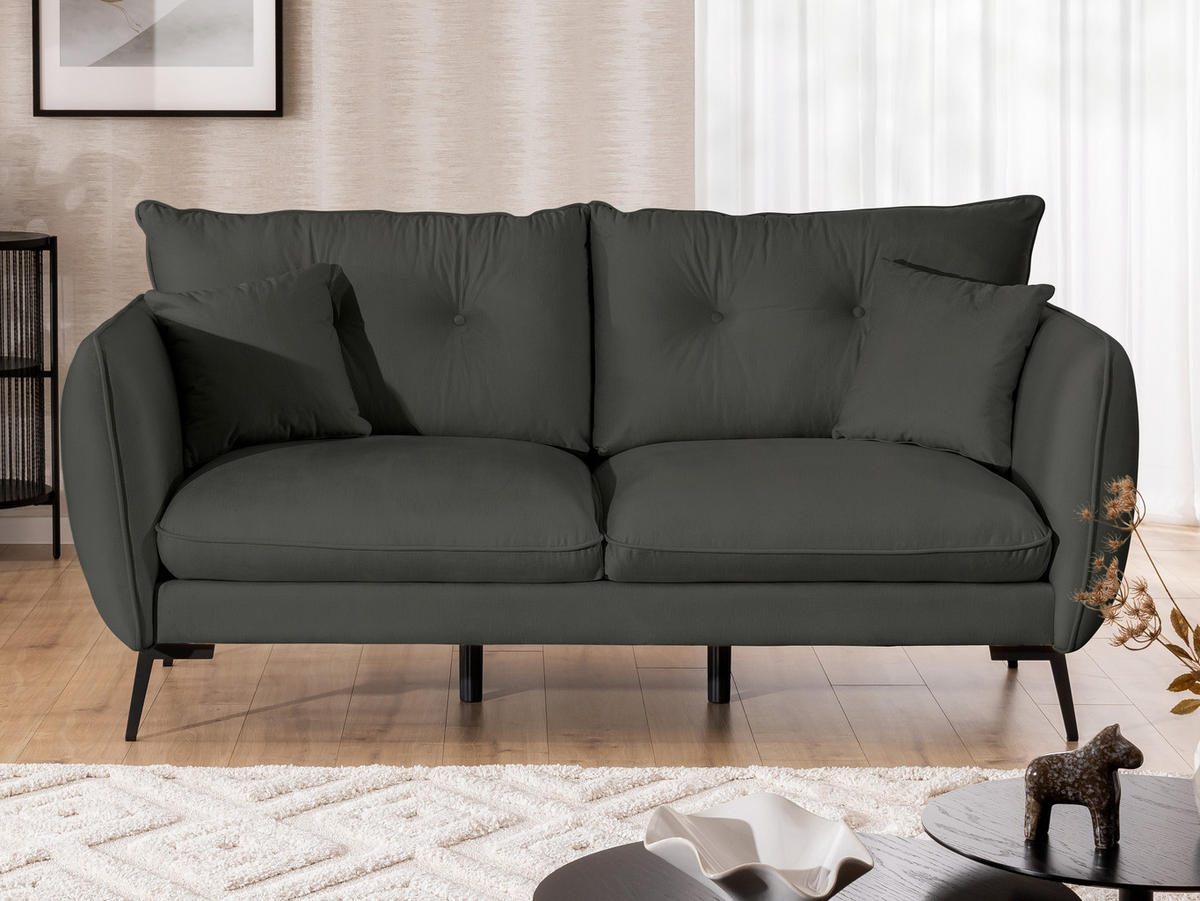 3-SITZER-SOFA Nordloft Dunkelgrau Samt - Dunkelgrau/Schwarz, Holz/Textil (204/86/100cm) - S-Style Möbel