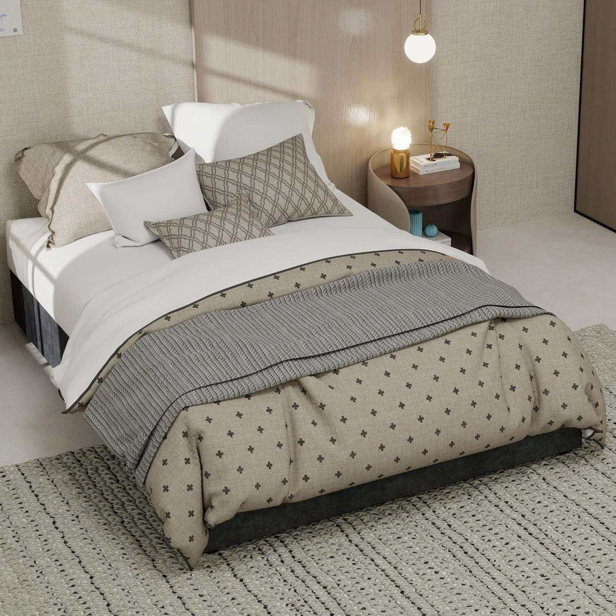 POLSTERBETT 140x200 cm grau aus Stoff und Metall mit Lattenrost - Grau, Textil (140/200cm) - OKWISH