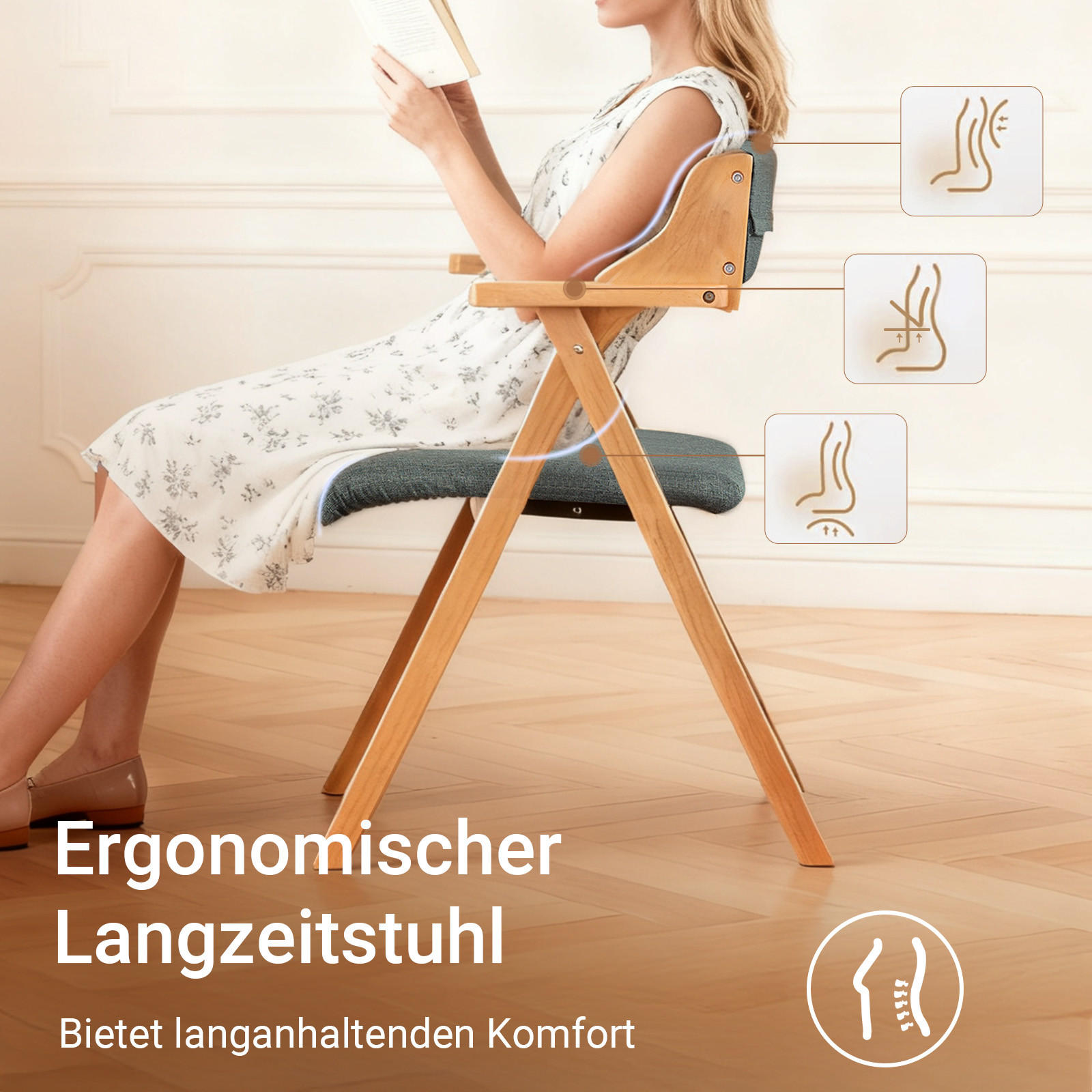 KLAPPSTUHL aus massivem Buchenholz mit Polsterung, Dunkelgrau - Dunkelgrau, Holz (61.5/77.6/56cm) - SoBuy