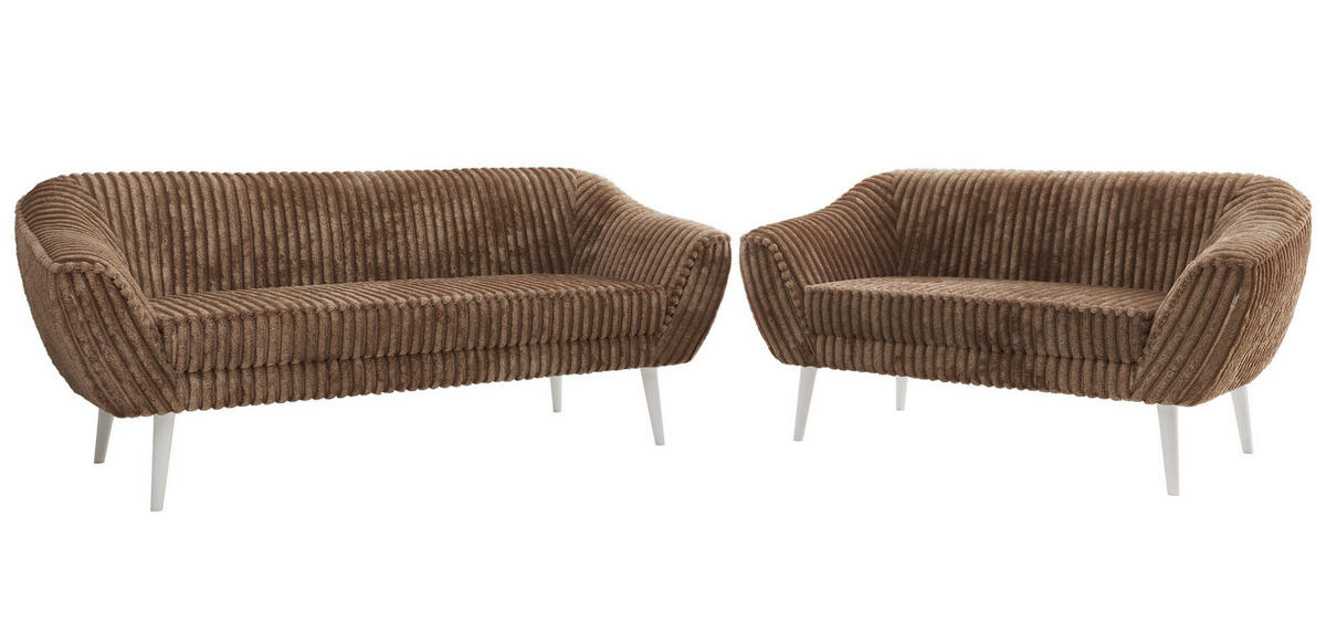 SEDACÍ SOUPRAVA 3+2 PIRS - Hnědá Manšestr - Bílé nohy - bílá/hnědá, kompozitní dřevo/textil (180/75/74cm) - MKS