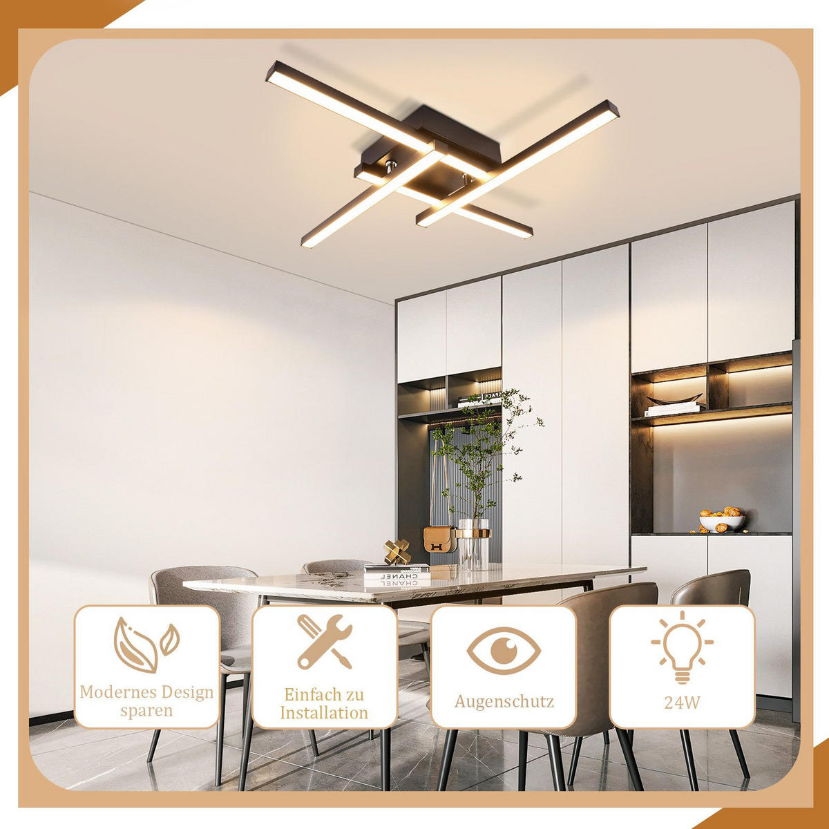 LED-DECKENLEUCHTE Cuxhaven 45.5/45.5/6.8 cm - Schwarz, Metall (45.5/45.5/6.8cm) - Nettlife