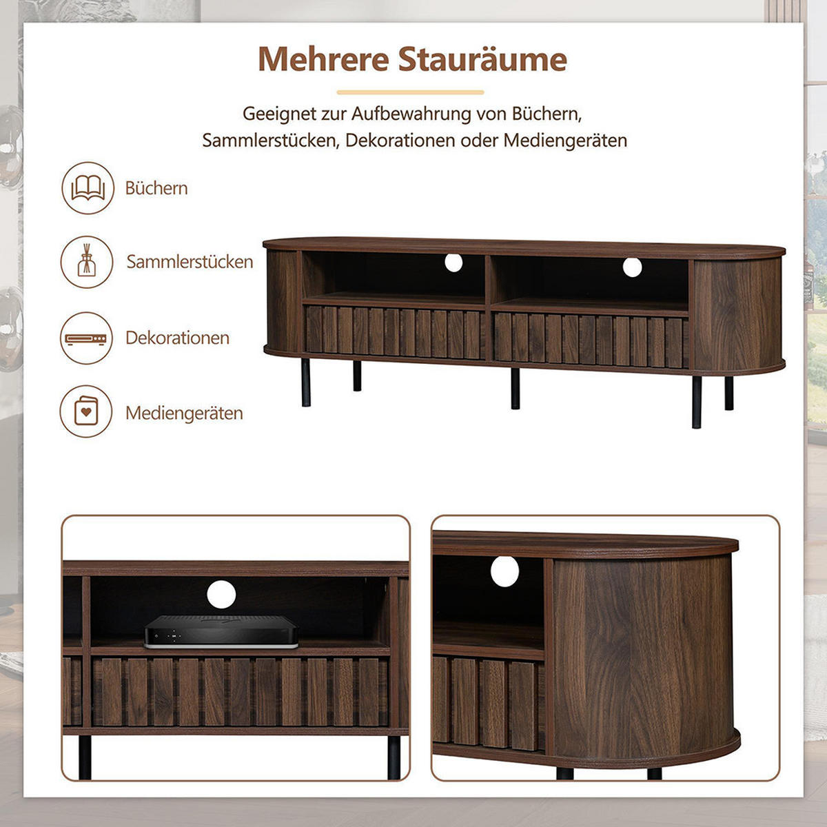 LOWBOARD in 160 x 40 x 48 cm mit 2 Schubladen, Dunkel nussbaum - Walnussfarben, Holzwerkstoff (160/48/40cm) - KOMHTOM