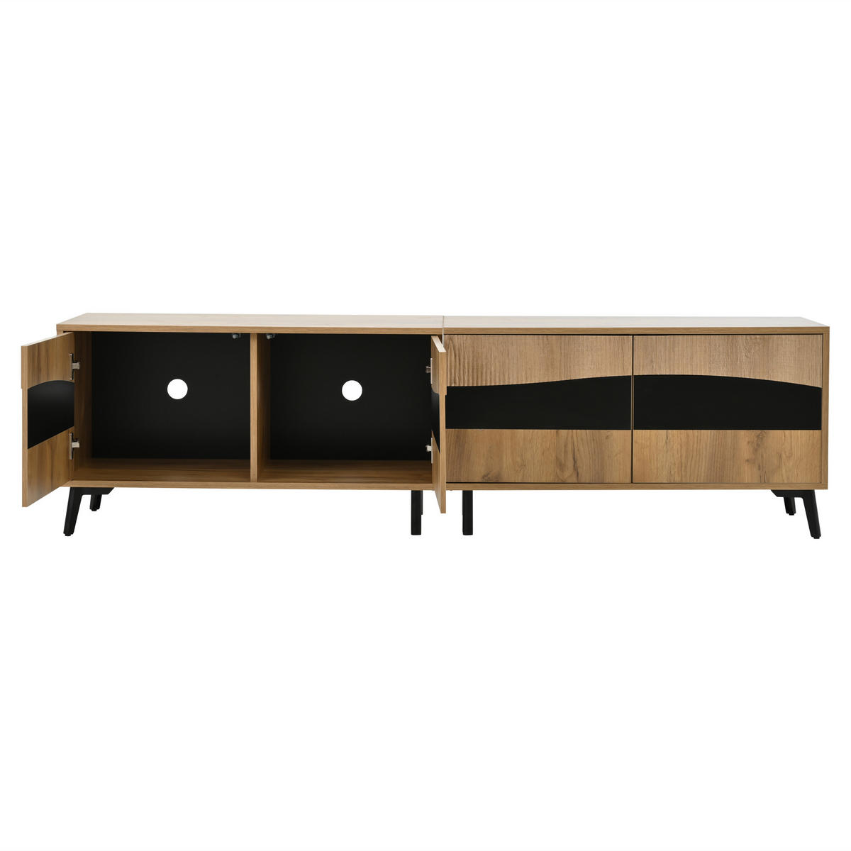 TV-LOWBOARD 180/40/50 cm mit 4 Türen - in Naturfarbe mit schwarzem Liniendekor - Naturfarben, Holzwerkstoff (180/50/40cm) - BEAOK