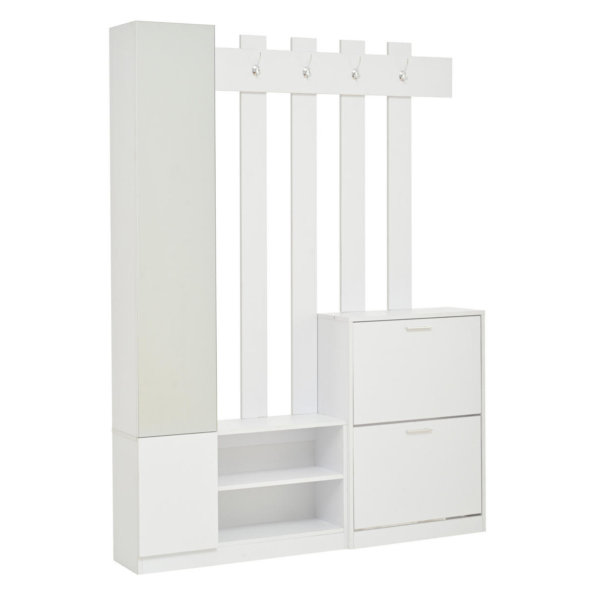 GARDEROBEN-SET in Weiß mit 2 Klapptüren und Spiegel für Flur, B135/T25/H180 cm - Weiß, Holzwerkstoff/Metall (135/180/25cm) - STILVORA