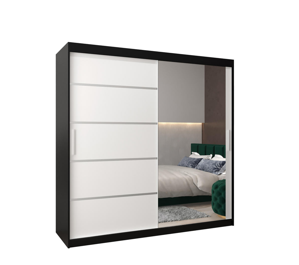 SCHWEBETÜRENSCHRANK 200/200/62 2-türig - Silberfarben/Schwarz, Holz/Kunststoff (200/200/62cm) - MÖBEL KRYSPOL