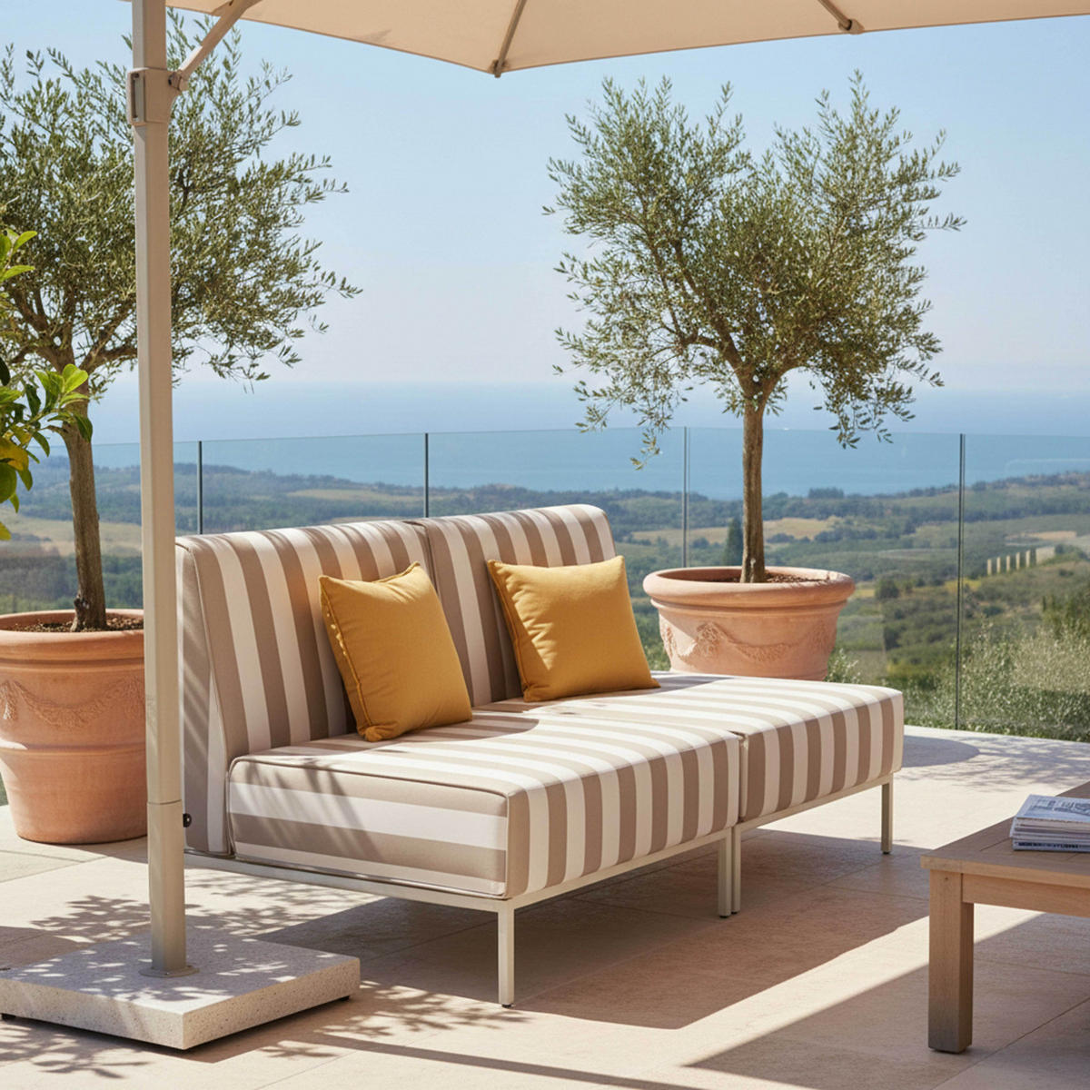 GARTENSOFA mit 2 Sitzplätzen, Beige - Beige, Metall - Oviala