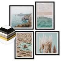 WANDBILDER 4er-Set - 50x50 cm & 40x60 cm Schwarzer Rahmen - Strandwellen Grashut - Schwarz, Kunststoff (50/50cm) - ArtPrintCave