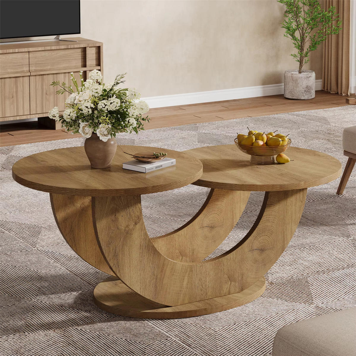 COUCHTISCH Rund 115 cm mit U-Gestell - Naturfarben, Holz (60/115/50cm) - Bomclap