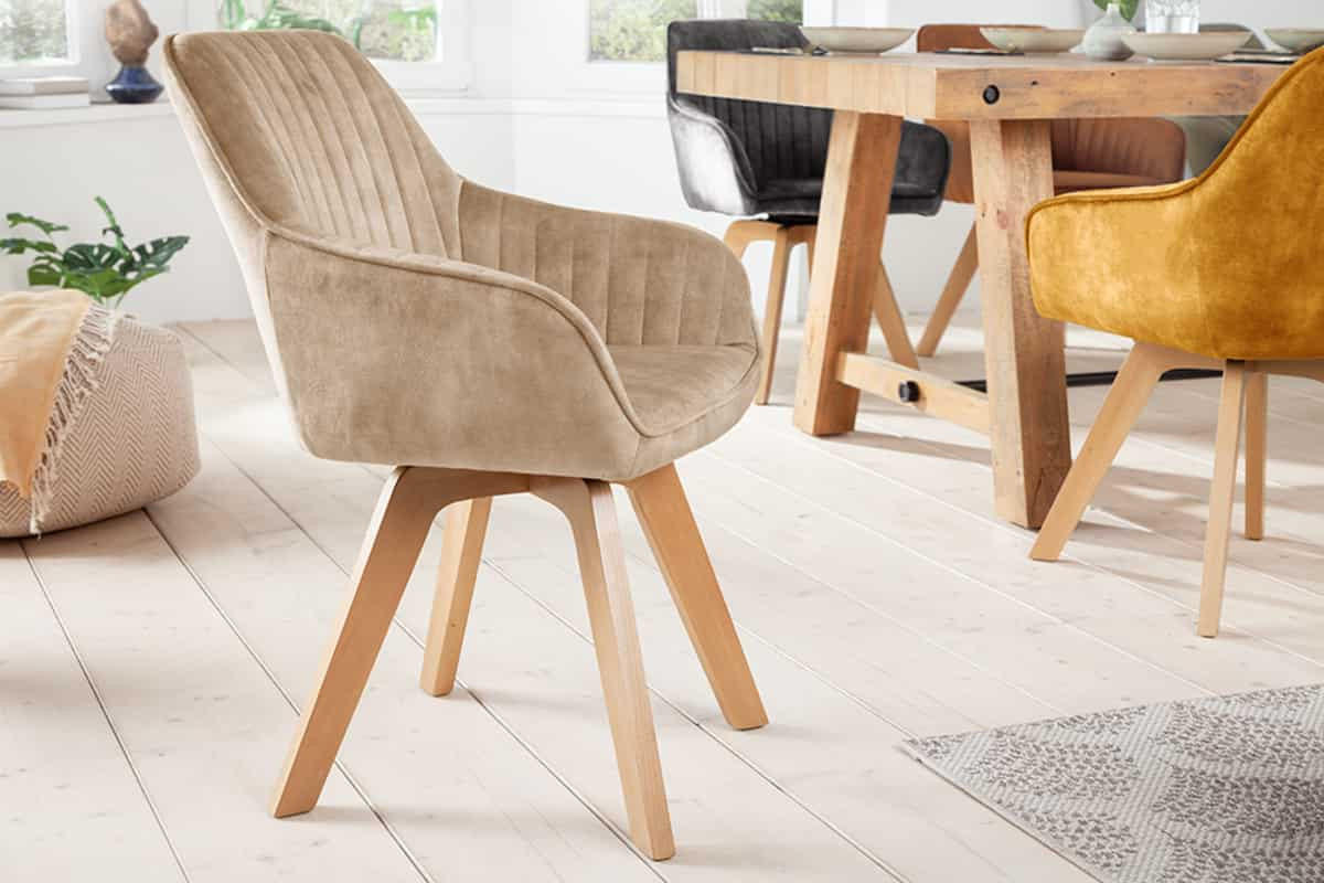 STUHL LIVORNO Samt Greige 85 cm - Champagner/Beige, Holz/Textil (62/84/62cm) - riess-ambiente