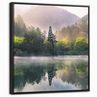 LEINWAND Bilder mit Rahmen - Natur - Bäume - Berge - See - Wasser - 50x50 - Hellgrün, Textil (50/50cm) - MuchoWow