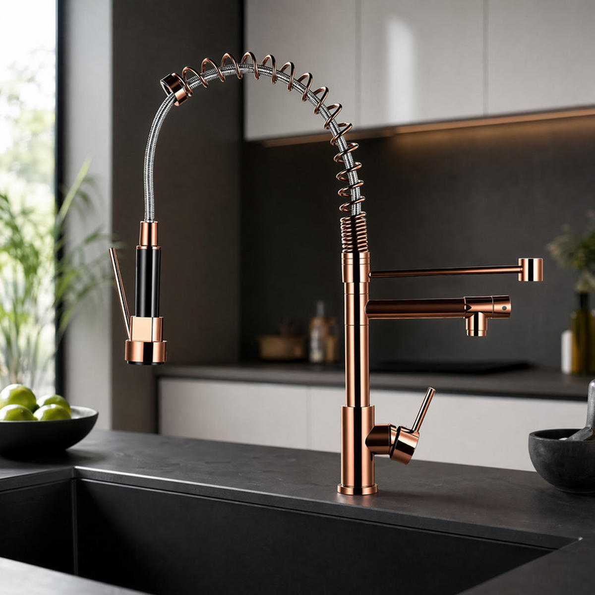 KÜCHENARMATUR Roségold Feder-Ausziehhahn Warm-Kalt - Roségold, Metall (35/6/42cm) - SHOPENTRA