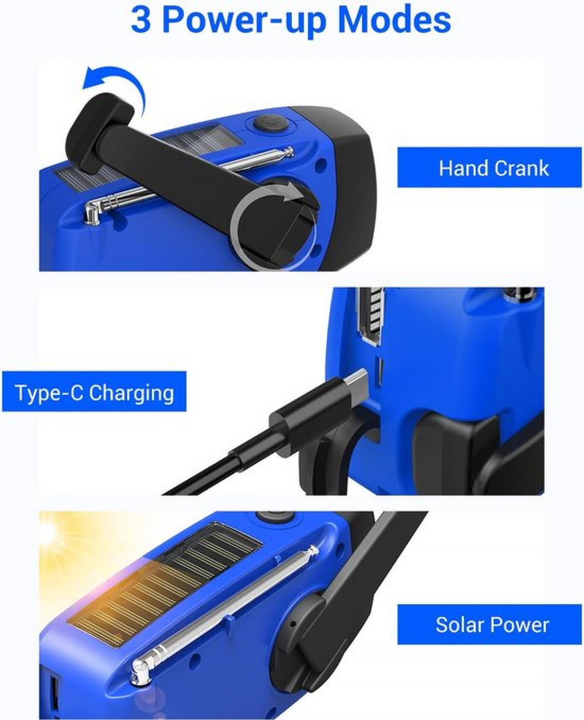 RADIO – NOAA AM/FM – Handkurbel-Generator / LED-Taschenlampe / 2000-mAh-Powerbank – Blau - Blau, Kunststoff (12.8/4/6.5cm)