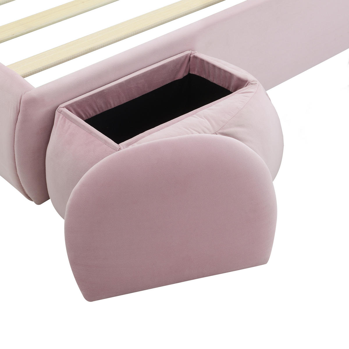 POLSTERBETT aus Samt 140x200 cm Rosa mit LED-Beleuchtung, hydraulischem Stauraum und 2 Hockern - Rosa, Textil (140/200cm) - IVMEU
