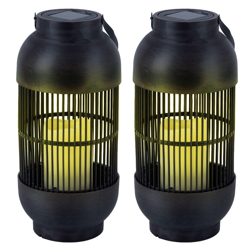LED AUSSENLEUCHTE Solar Tischleuchte Schwarz 2er Set - Schwarz, Kunststoff (14.5/14.5/33cm)