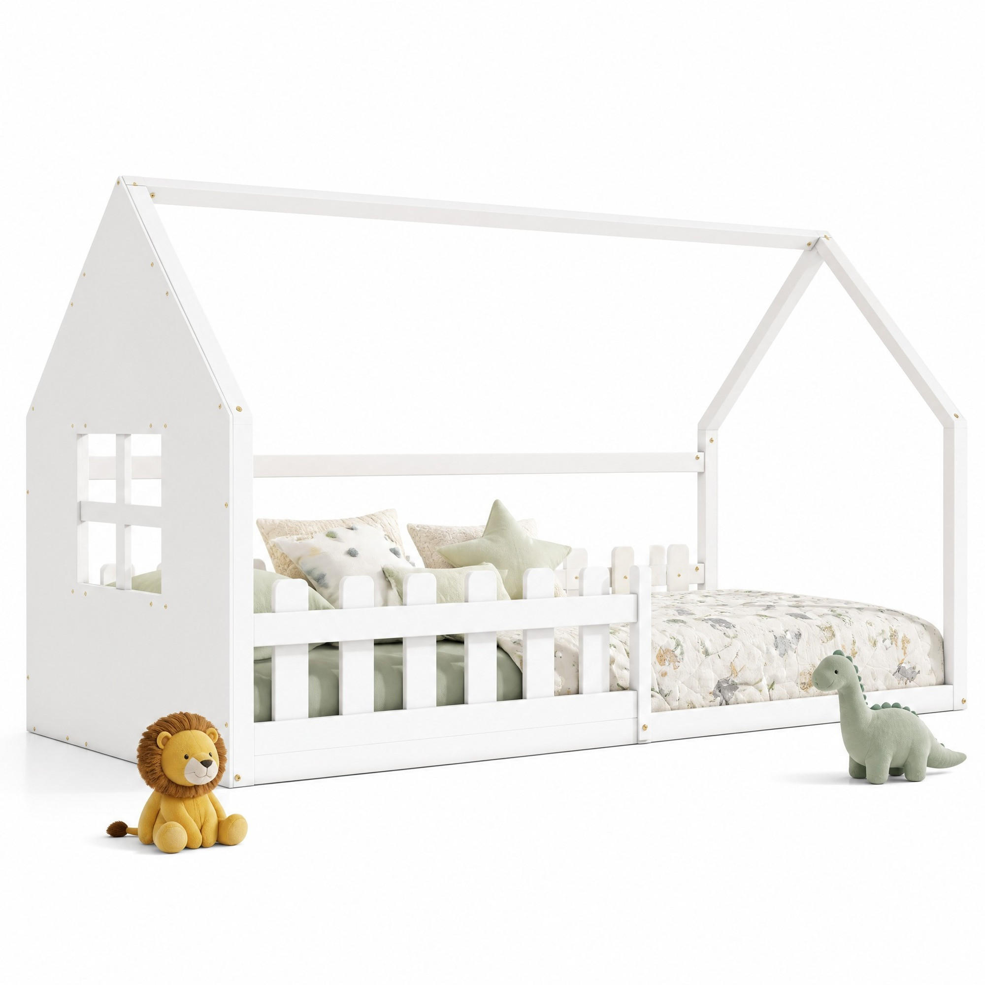 HAUSBETT 90/200 cm in Weiß aus Kiefer und MDF im Hausdesign - Weiß, Holz (90/200cm) - OKMYHOME