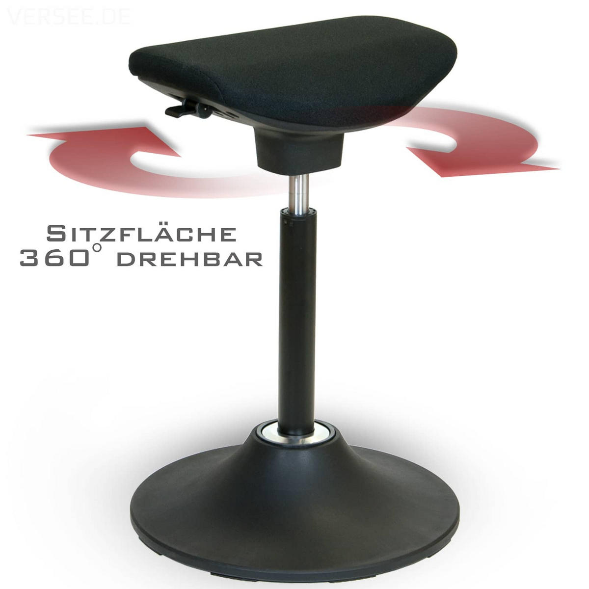 SITZ-STEHSTUHL V1703 Stoff Schwarz, ergonomisch, 150kg belastbar, Sitzhöhe 64-89cm - Schwarz, Textil/Metall (45/64/45cm) - Versee