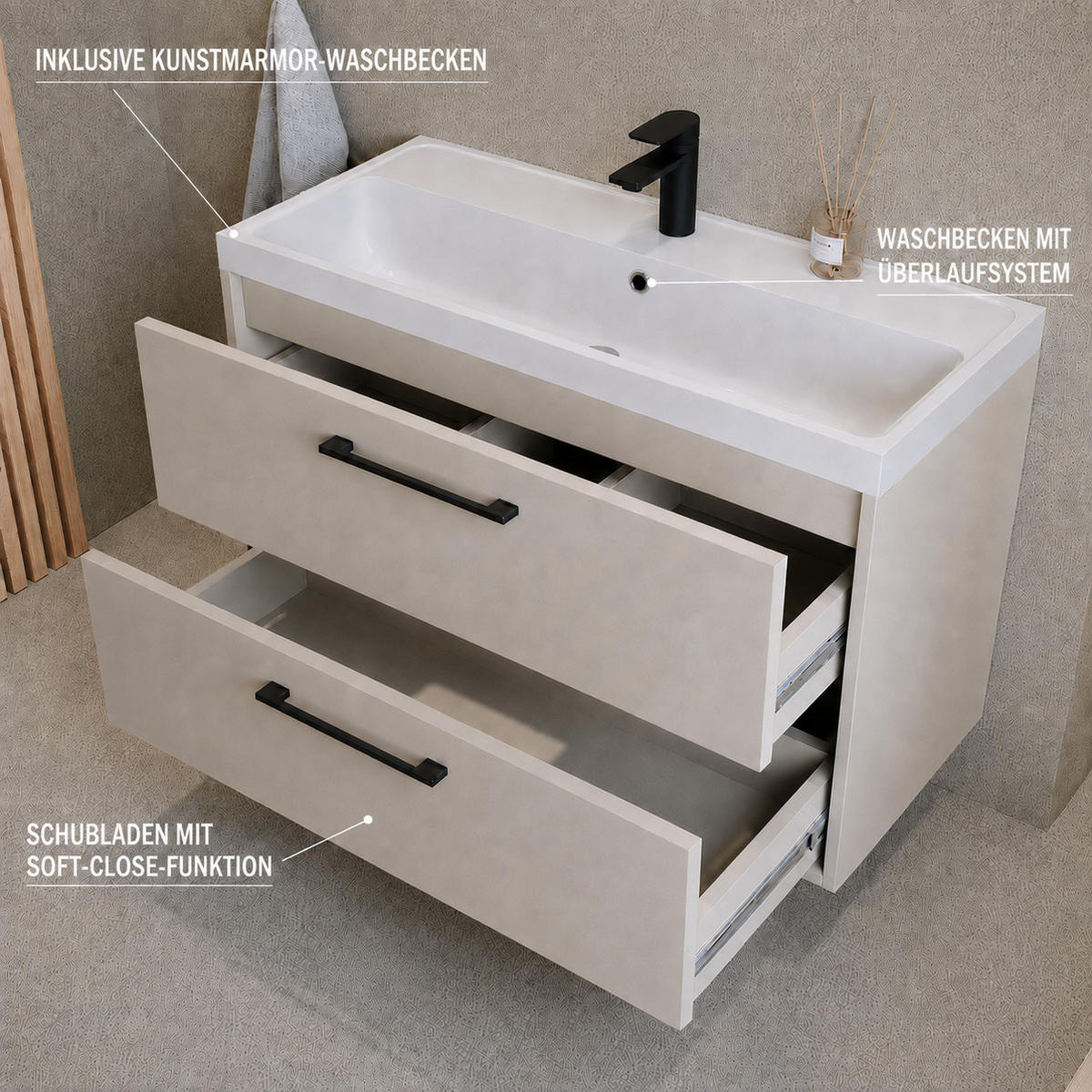 BADMÖBEL-SET Florence 2 Teile Cashmere - 80 x 40 x 51 cm - Kaschmir, Holz (80/51/40cm) - Badplaats