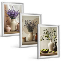 BILDER SET 3er Set - 40x60 cm Silberner Rahmen - Lavendelblüten, Oliven, Gefäße - Silberfarben, Kunststoff (40/60cm) - TULUP