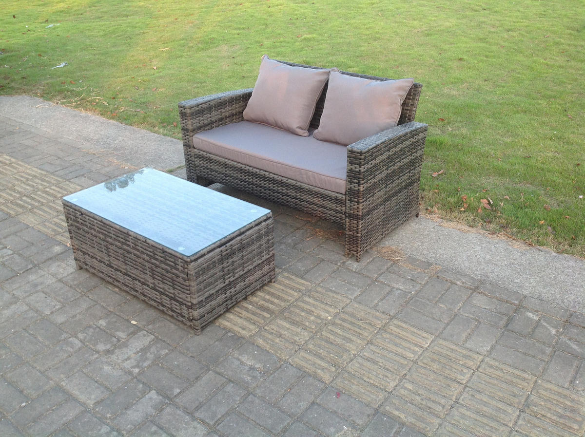 GARTENMÖBELSET Polyrattan Dunkelgrau 2-Sitzer - Dunkelgrau, Metall - Fimous