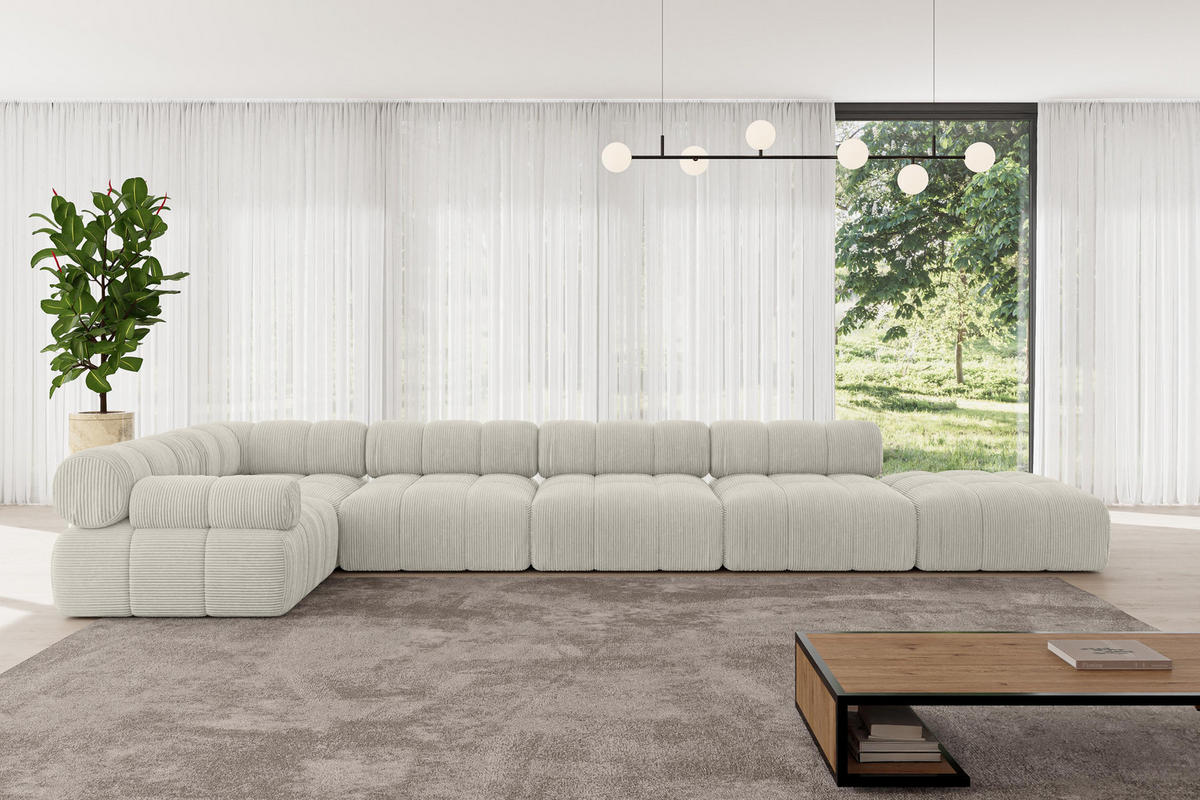 ECKSOFA modulares Sofa Felto-L3 - 475x190x70 cm Creme Cord - Hellgrau/Creme, Holzwerkstoff/Textil (475/190cm) - ALTDECOR