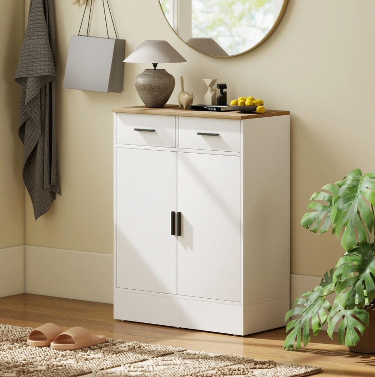 SIDEBOARD 68,6/35/90,3 cm mit 2 Schubladen & verstellbarem Fach in Weiß - Weiß, Holz (68.6/90.3/35cm) - BEAOK