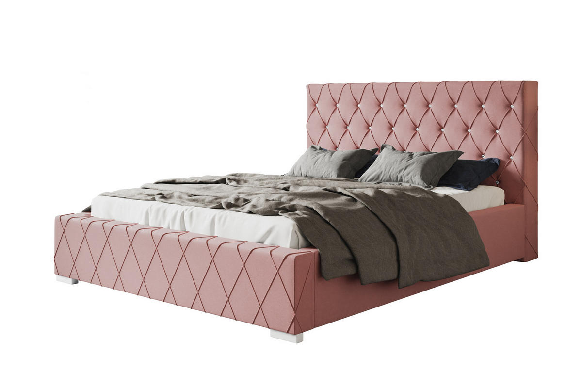 POLSTERBETT Berlin, 120x200 cm, mit Bettkasten und Lattenrost aus Holz, Velourstoff, Farbe: Rosa - Rosa, Holz/Kunststoff (120/200cm) - Alpi-Möbel