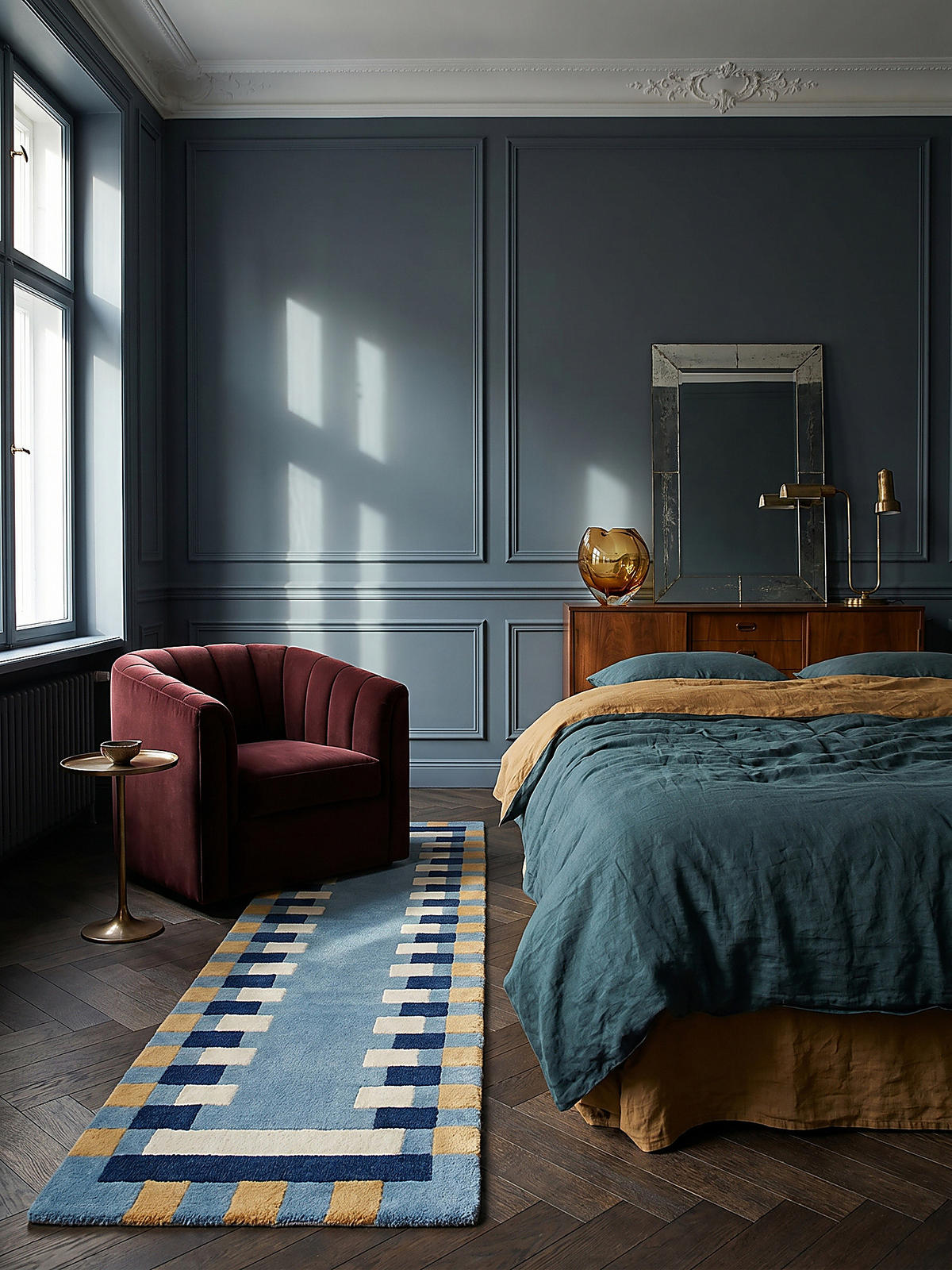 WOLLTEPPICH WENSUM, geometrisch, Blau-Gelb, 60 x 230 cm - Blau, Textil (60/230cm) - KADIMA DESIGN