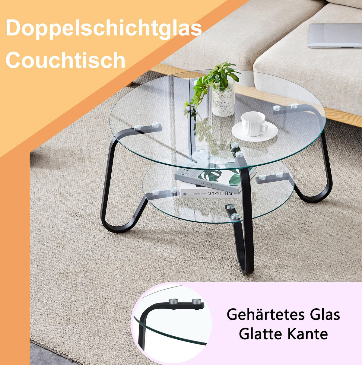 COUCHTISCH in 80/80/45 cm Schwarz aus Metall mit 2 Ebenen - Schwarz, Metall (80/80/45cm) - OKMYHOME