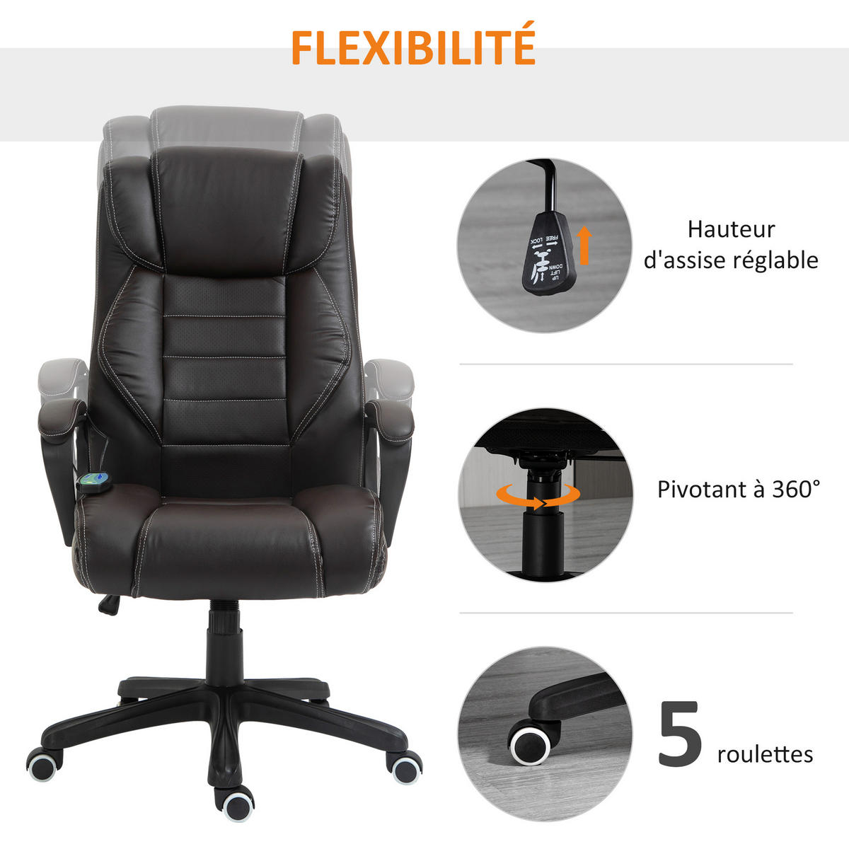 CHEFSESSEL DE-11665 mit Massagefunktion & Wippmechanik Braun - Braun, Metall (74/120/64cm) - ComfortXL