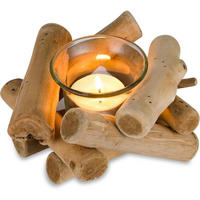 TEELICHTHALTER Holz mit Glasbecher Vintage 1 Stück - Hellbraun, Holz (8cm)