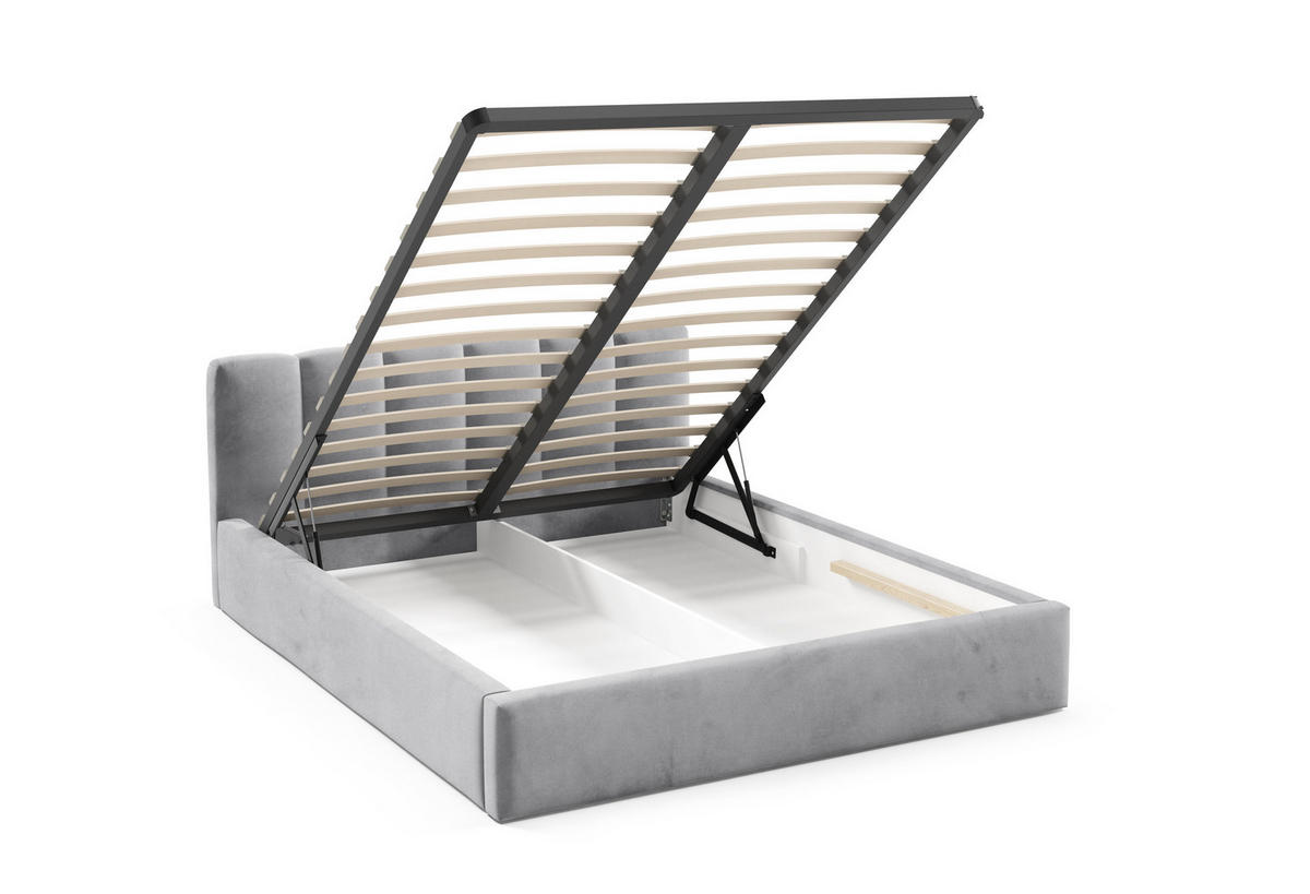 POLSTERBETT BERGO, 180x200 cm, Doppelbett mit Bettkasten, Velourstoff, Frabe: Grau - Grau, Holz/Textil (180/200cm)