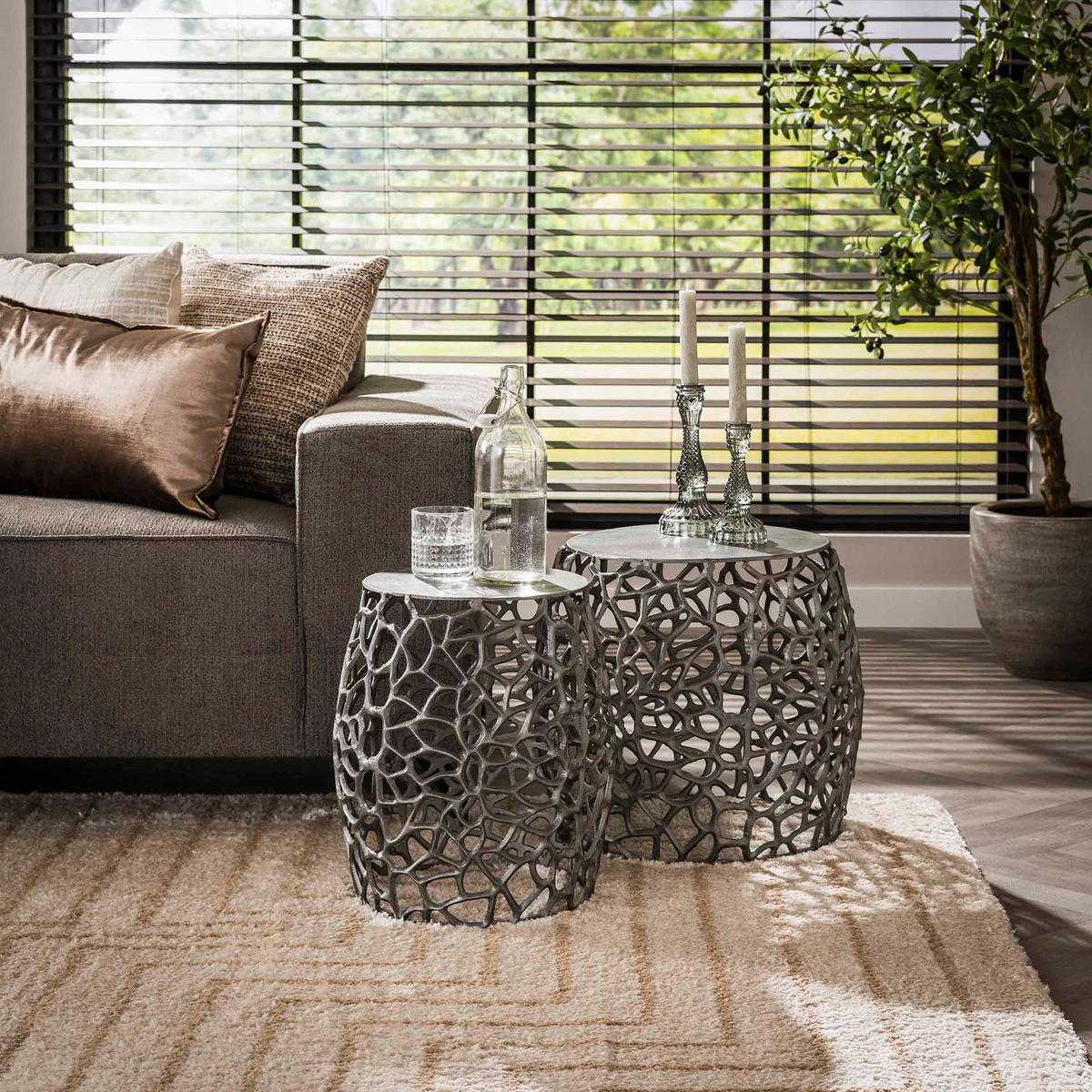 BEISTELLTISCH Maze Grau 45/45/42 cm 2er-Set - Grau, Metall (45/45/42cm) - Hoyz Collection