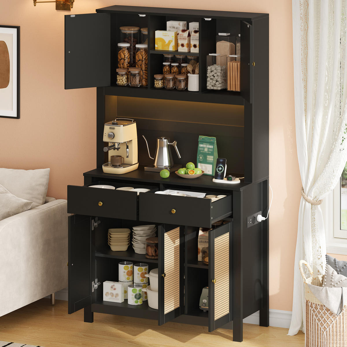 GESCHIRRSCHRANK Schwarz 100/40/180 - Schwarz, Holzwerkstoff (100/180/40cm)