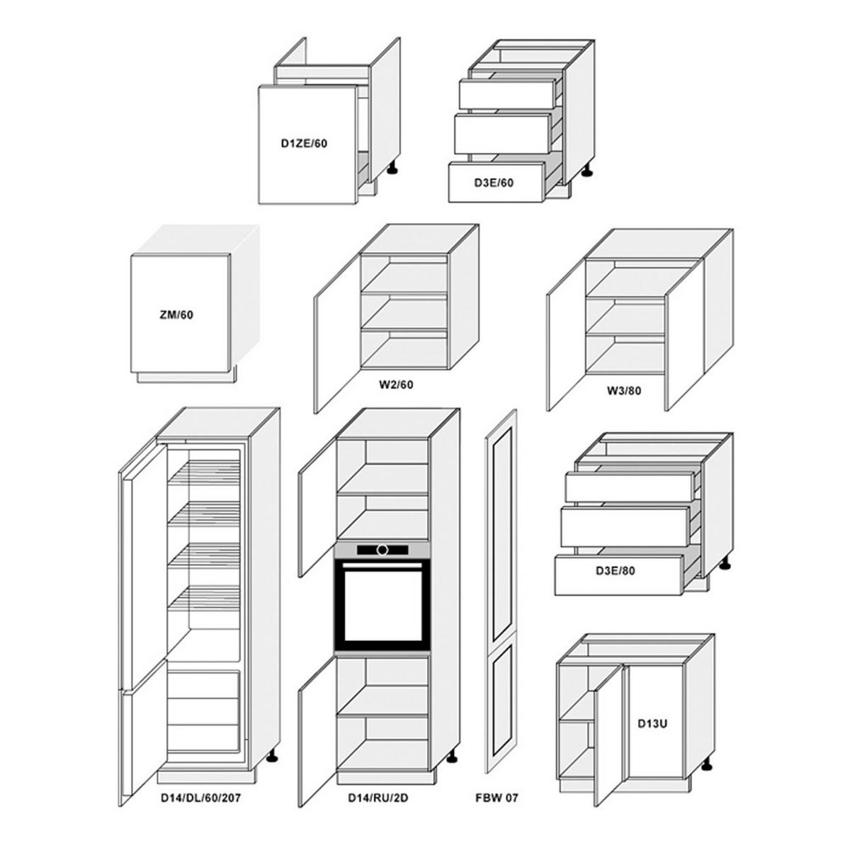 WINKELKÜCHE Prato eiche artisan / mittelgrau matt (grigio medio, ICA 0243) 345 / 200 / 217cm 10-teilig - Braun/Grau, Holzwerkstoff/Metall (345/217/200cm) - Feldmann-Wohnen