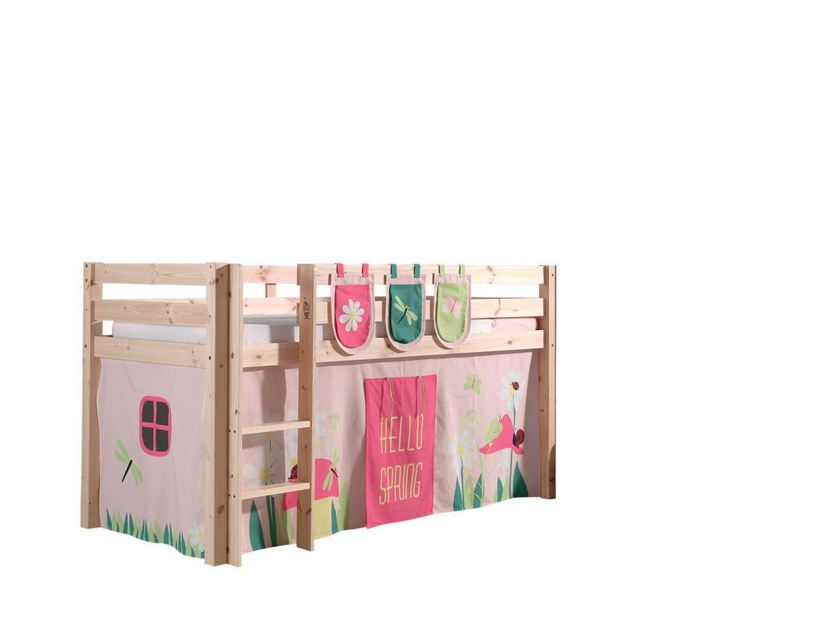 KINDERBETT Karolina 210x114x106 Massivholz Natur Textilset Spring 3 - Hellrosa/Kieferfarben, Holz (90/200cm) - 58aufmkessel