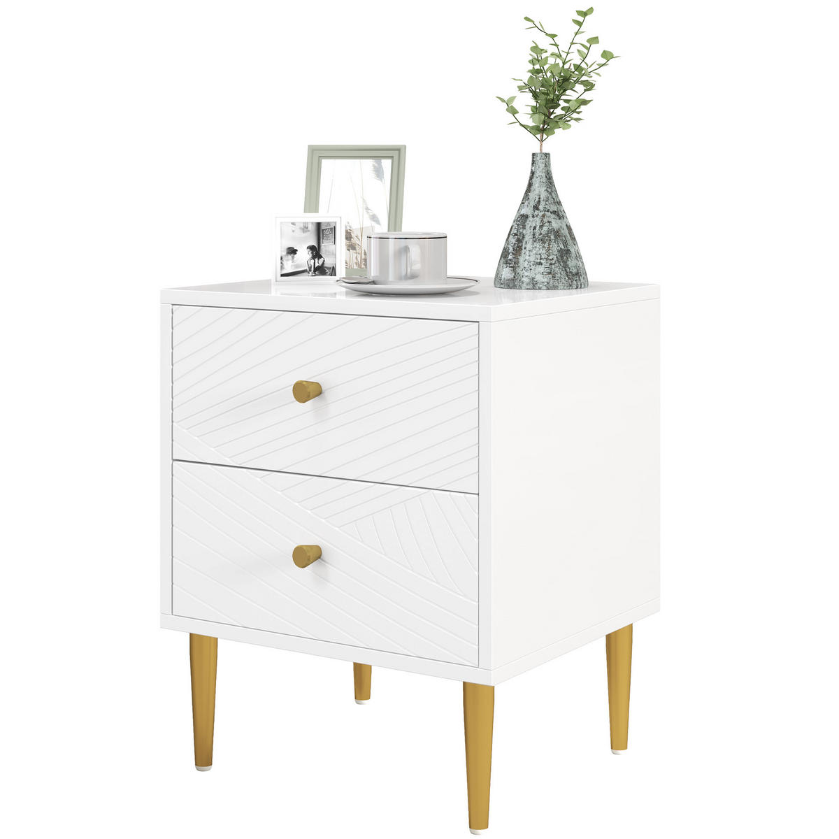 NACHTSCHRANK DE-12858 2 Schubladen, goldene Akzente Weiß - Weiß, Holzwerkstoff (35/50/40cm) - ComfortXL