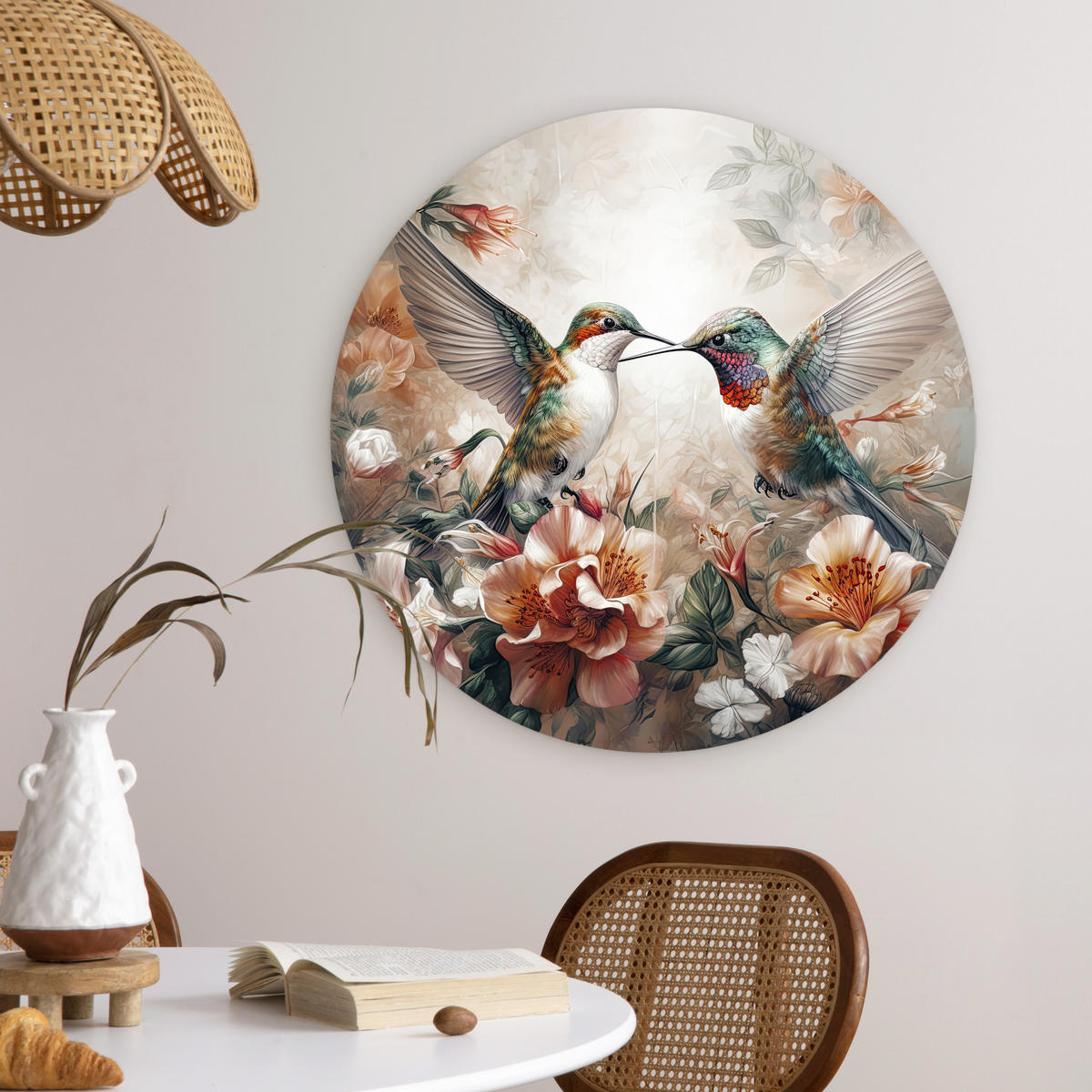 WANDBILD Kolibri - Vögel - Blumen - Natur 60x60 cm - Altrosa, Kunststoff (60/60cm) - MuchoWow