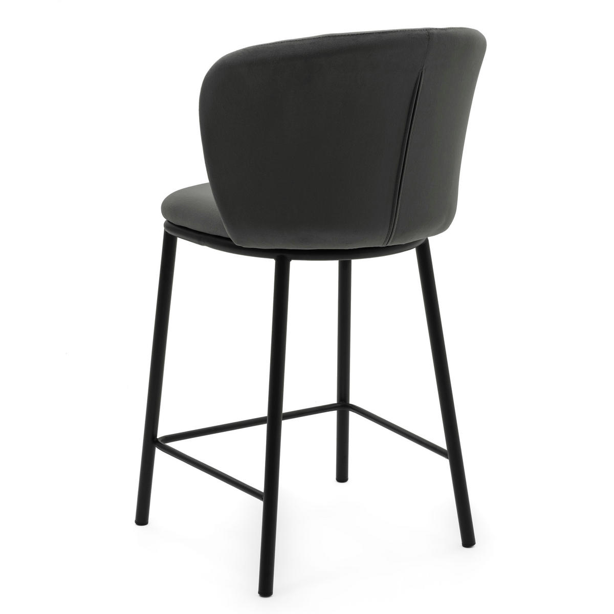 BARHOCKER BARI gepolsterter mit Steppung - grau - Samt Velour - Schwarz/Grau, Textil/Metall (55/94/57cm) - NEW HOME