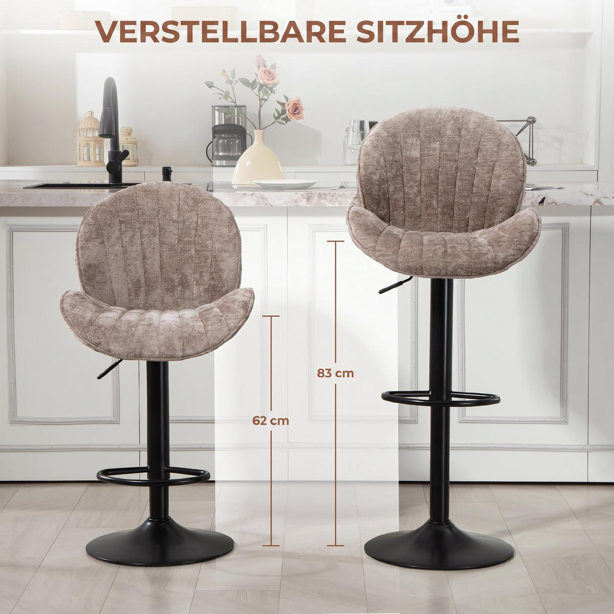 BARHOCKER 2er Set Polyester Stahl Braun - Schwarz/Braun, Textil/Metall (48/115/50cm) - HOMCOM