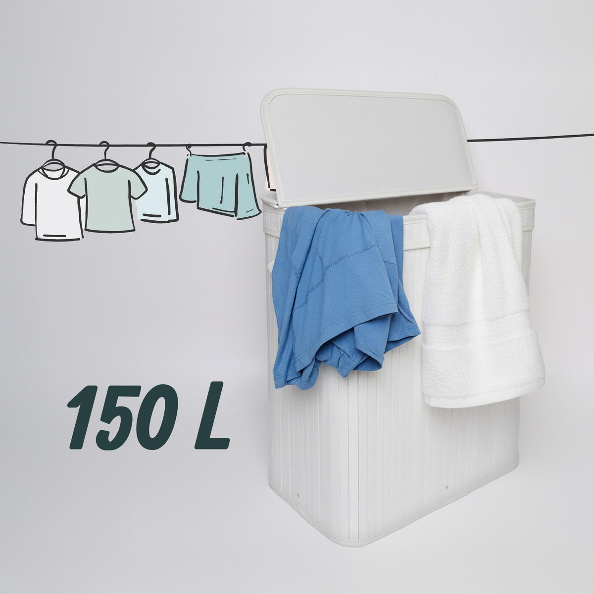 KÔŠ na prádlo - biela, drevo/textil (41.5/61/61.5cm) - Relaxdays