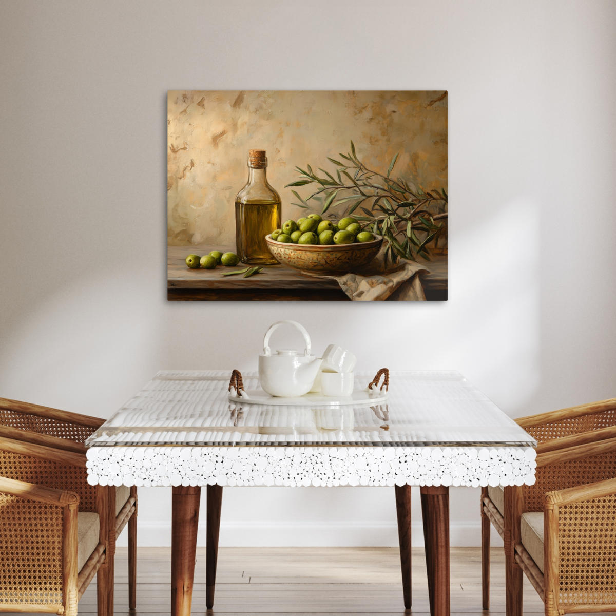 LEINWANDBILD Oliven - Stilleben - Vintage Wandbilder 80x60 cm - Olivgrün, Textil (80/60cm) - MuchoWow